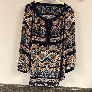 Zac & Rachel semi sheer shirt with suede trim and tassels 1x